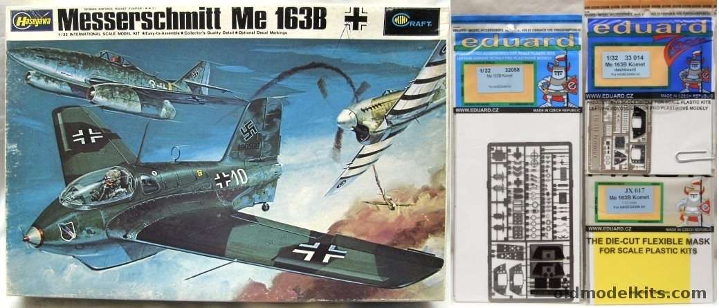Hasegawa 1/32 Messerschmitt Me-163B Komet With Eduard Mask and Two PE Sets - (2) JG400 / (1) Training and Prototype, JS087 plastic model kit